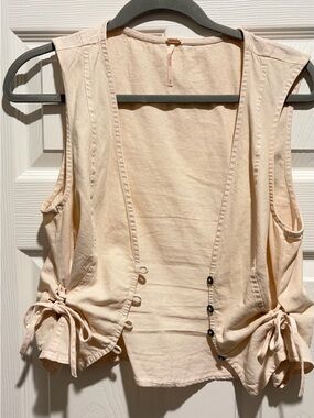 Sleeveless Tie-Detail Cotton Vest in Light Peach - Free People
